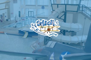 Splash Landings logo over image of indoor pool